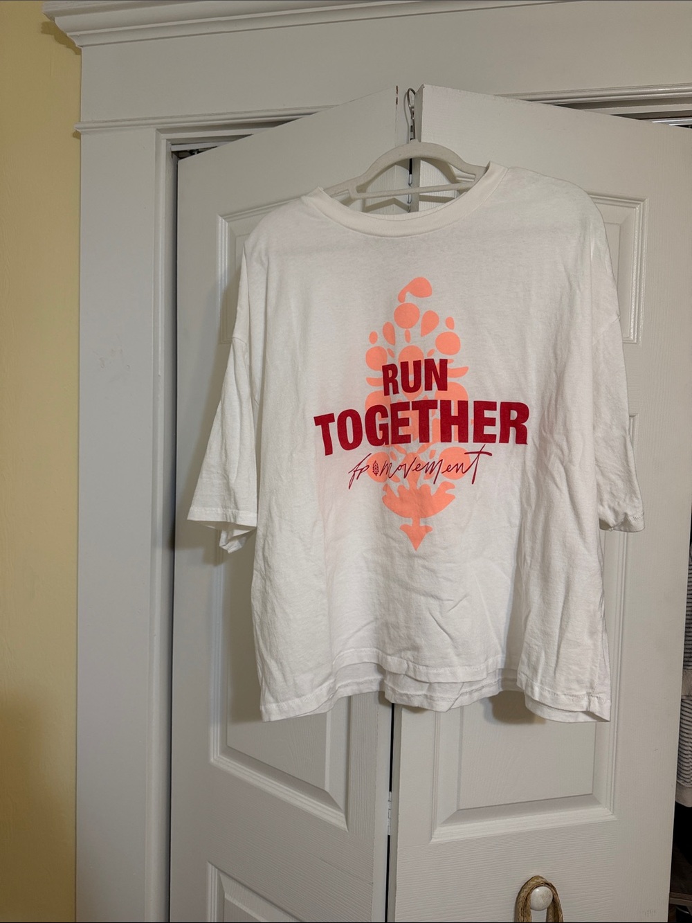 FP Movement by Free People White Tee with Coral and Red 'Run Together' Graphic